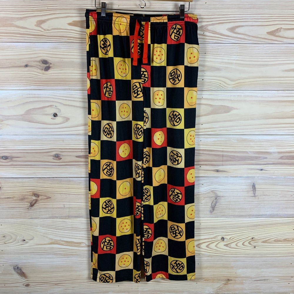Dragon Ball Z Sleep Pants Men Medium Checkered Kanji Pajamas DBZ Loungewear